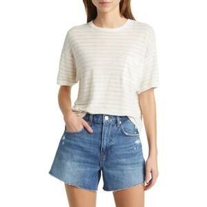 FRAME Stripe Organic Linen Pocket Top Size Medium